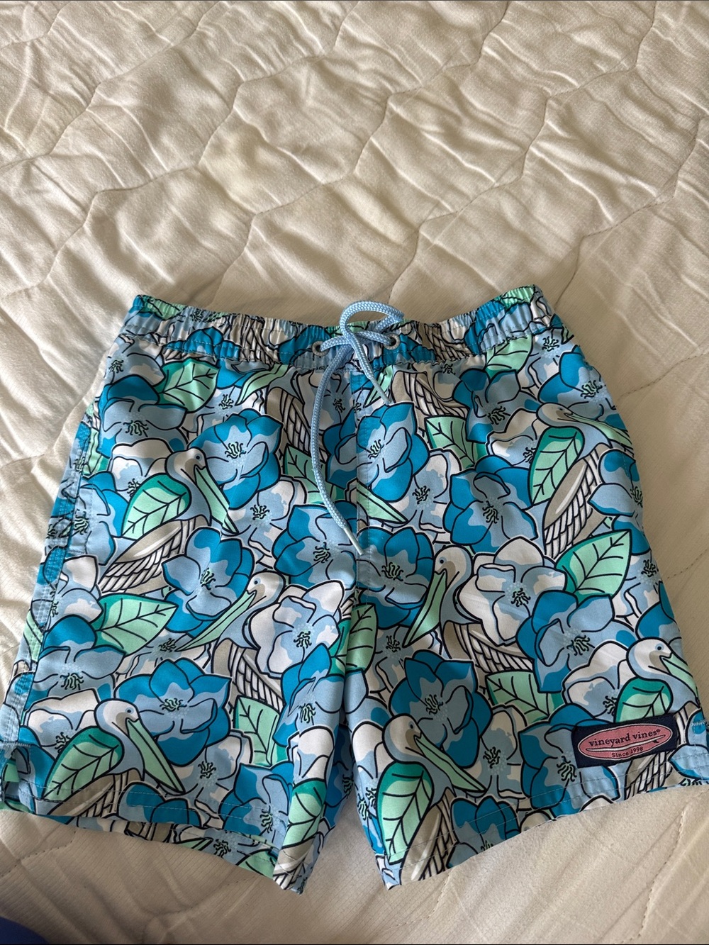 Vineyard Vines Boys Blue & Mint Floral Swim Shorts